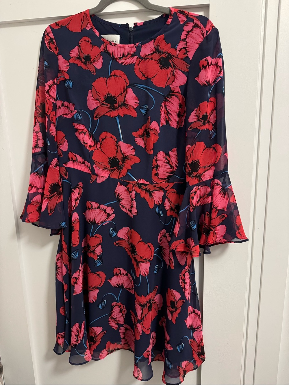 Donna Morgan Navy Dress with Red and Pink Floral Print